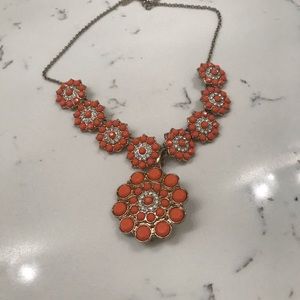 Orange & gold flowered diamond statement necklace
